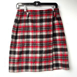VTG 90s Eddie Bauer Red Black Plaid Wool Wrap Skirt SZ 8 Lined Kilt Style
